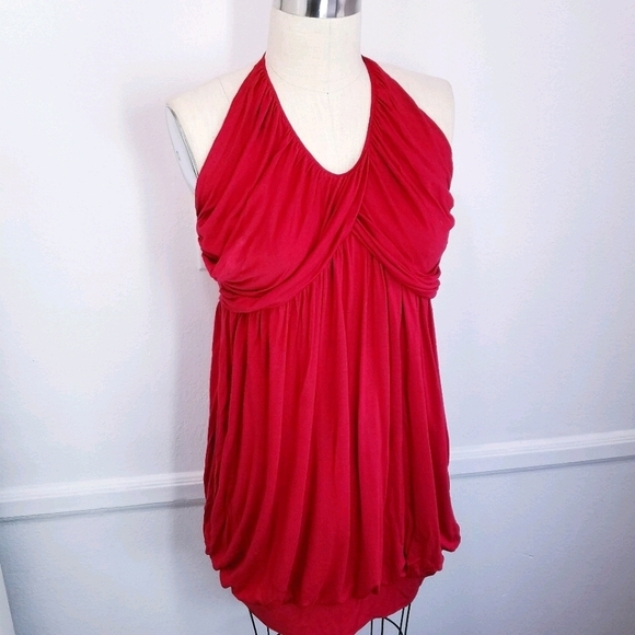 🌸 Black‎ Halo | Y2K Red Halter Ruched Jersey top - Picture 1 of 6